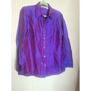 Vtg Anii by Natural Silk Button Down Shirt Purple Iridescent Long Sleeve  Lg